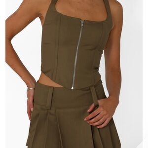 Olive Green Zip-Up Crop Top